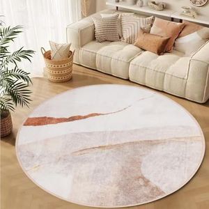TYJDTYR Vloerkleed rond 80 cm, abstract, beige, lichtbruin, donkerbruin, antislip, laagpolig, zacht, voor woonkamer, slaapkamer, kinderkamer