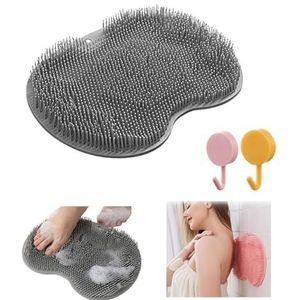 Douchevoet- en rugscrubber, douchevoetscrubbermat, voetrugreinigingsmassagepad, douchevoetscrubbermat met antislipzuignappen, rugexfoliërende badwaspad(Gray)