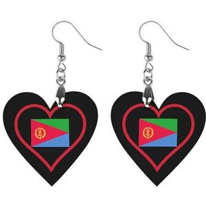 I Love Eritrea Rood Hart Leuke Hartvormige Hanger Oorbellen Voor Vrouwen Lichtgewicht Houten Oorbellen Mode-sieraden Geschenken