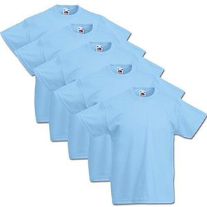 Fruit of the Loom T-shirt, voor kinderen, maten 104/116/128/140/152, keuze uit verschillende kleuren, 100% katoen, set van 5 T-shirts, sky, 7-8 Jaar