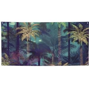 Grote spandoeken fantasie palmboom jungle blanco banner woondecoratie gepersonaliseerde banners 300D banner met vier metalen ronde gaten grote vlagborden voor verjaardag business party decoratie