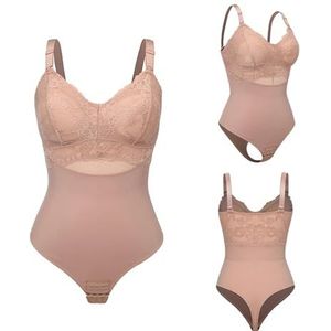 WLTYSM Korset Top Kant Bodysuit Shapewear Vrouwen Naadloze Full Body Shaper Afslanken Taille Buikcontrole Ondergoed Platte Buik Glad Corset, Type1-Naakt, S