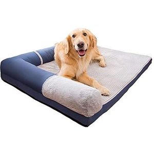 HONGBI Waterdicht orthopedisch geheugenschuim hondenbed grote wasbare Oxford-stof huisdier matras chaise bank met afneembare hoes en antislip bodem voor middelgrote grote hond marineblauw corduroy 2XL