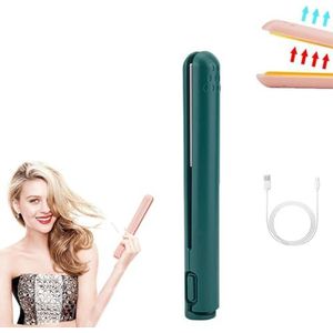 Mini Dual-purpose Krultang - Keramische Stijltang en Krultang 2 in 1, USB Oplaadbaar voor Vrouwen Kort Haar, Alle Haartypes (Groen)