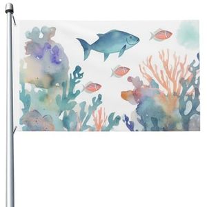 Vlag 3 x 5 ft vlaggen dubbelzijdige vlag buiten tuin vlag aquarel vissen en koraal grappige tuin vlag welkom tuin banners voor thuis tuin tuin gazon, binnen/buiten decor vlaggen