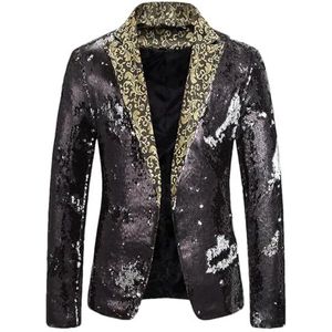 Dvbfufv Luxe mode herenpak met pailletten reverskraag bloemen podium blazers jas, Zwart, XS