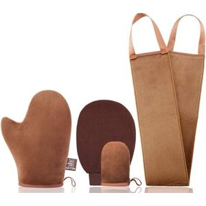 GAIYAH Zelfbruinende Handschoen Applicator Kit - Met Lotion Applicator voor de Rug, Exfoliërende Handschoen en Gezichtsbruinende Handschoen - Set van 4