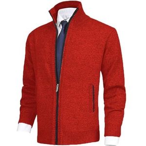 Jinsha Gebreid herenvest, dik vest met doorlopende ritssluiting, opstaande kraag, fleece gevoerd, warme winterjas, oranje-rood., XL