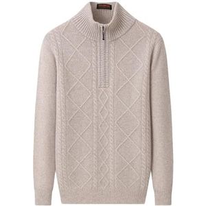 Winter heren effen kasjmier trui met halve hoogte rits kraag kasjmier trui, Beige Koffie, XXL