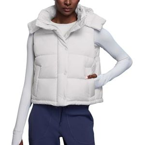 HGKPFGTG Dames Puffer Hooded Vest Mouwloos Opstaande Kraag Ritssluiting Gewatteerd Herfst Winter Warm Casual Losse Pasvorm Buitenkleding,Apricot,L