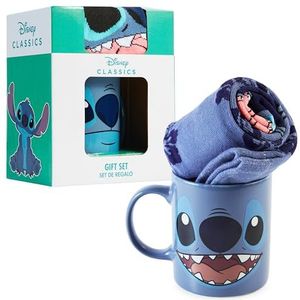 Disney Stitch Mok en Sokken Set voor Vrouwen en Tieners, Maat UK 3-6.5 Vrouwen Sokken en Mok Gift Set voor Kinderen en Volwassenen (Donkerblauwe Stitch)