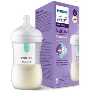 Philips Avent Natural Glazen fles met responsieve fopspeen en AirFree antikoliekset, 260 ml, 1 stuk (model SCY673/01)