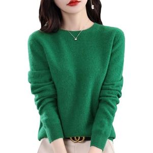 QuyiFa Kasjmier truien voor dames, kasjmier truien dames merino wollen trui dames, trui lichtgewicht gebreide top (smaragdgroene kleur,S)