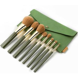 MQPALZKD 8 Groene Sprankelende Zachte Haarmake-upborstelset Massief Houten Borstelstaaf Make-uptool