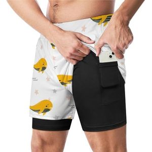 Leuke Gele Walvis Grappige Zwembroek met Compressie Liner & Pocket Voor Mannen Board Zwemmen Sport Shorts