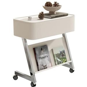 Rollend Bijzettafeltje, Salontafel, Mobiele Bijzettafel Met Opbergruimte En Zwenkwielen, For Keuken Slaapkamer Badkamer Kantoor Woonkamer(White)