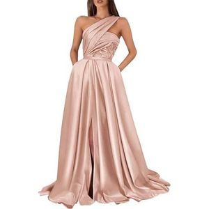 KIYNE Dames galajurken met één schouder en steekzakken, mouwloos, A-lijn baljurk korset, formele jurk, Blush Roze, 32