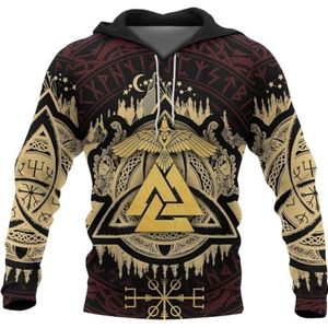 Noorse Mythologie Symbolen Hoodie - Vikings Casual Lichtgewicht Sweatshirt, Outdoor Streetwear Pullover(5XL)