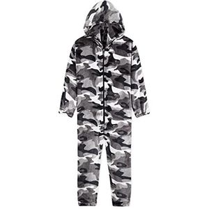 CityComfort rompertjes voor jongens, donzige fleece pyjama voor kinderen en tienerjongens meisjes, camo romper, warme winterpyjama 7-14 jaar (Grijze Noordpool, 9-10 jaar)