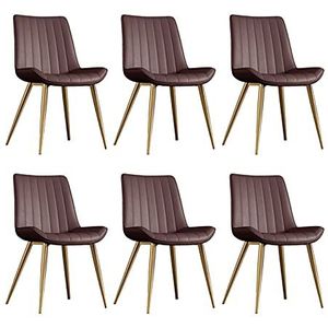 GEIRONV Gouden metalen benen dineren stoelen set van 6, Pu Lederen receptie stoel for keuken woonkamer slaapkamer appartement lounge stoel Eetstoelen (Color : Brown)
