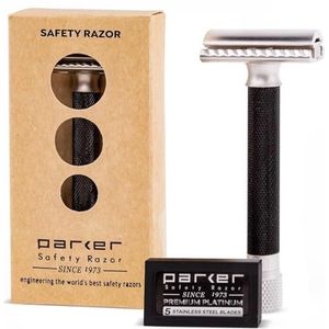 Parker Safety Razor Variant instelbaar dubbelzijdig veiligheidsscheermes en 5 premium messen - (metallic) grafiet