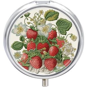 Aardbei Borduurwerk Pillendoos Ronde Draagbare Kleine Pil Case Waterdichte Reizen Pillendoos Organizer voor Pocket Purse en Dagelijks Gemak