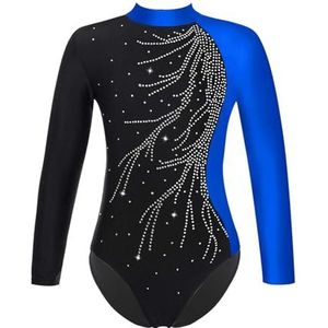 Gymnastiek Turnpakje Ballet Danskostuums Voor Kinderen Meisjes, Turnpakje Lange Mouw Turnpakje Training Bodysuit, Slot Hole Rug, Skating Dance Kleding Kunst, Blauw, 8