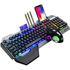 LexonTech Draadloos gamingtoetsenbord met mechanisch gevoel, RGB achtergrondverlichting, oplaadbare 5000 mAh-batterij met afneembare palmsteun + 7-kleuren led-gaming-muis voor pc-schrijver/speler (zwart)