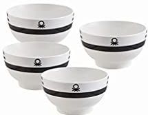 Benetton - Set 4-delige Kommen - 650 ml - Bone China - Zwart met Logo-ontwerp