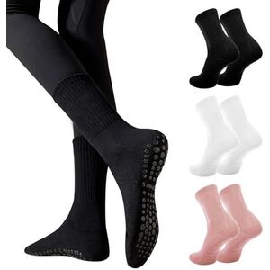 Risipu Set van 3 paar antislipsokken voor dames, voor pilates, ballet, dans of trampoline., Zwart + Wit + Roze, Eén Maat