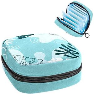 Coral Blue Period Pouch Draagbaar,Tampon Opbergtas voor Maandverband, Meerkleurig, 4.7x6.6x6.6 in/12x17x17 cm