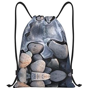 RVENU Stones Under Ice Trekkoord Rugzak Sport Gym tassen Waterdichte Vouwen String Reisrugzak, Zwart, Small