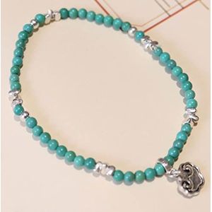 Dames armband, jongens armband Sterling zilveren armband blauw turkoois kristal armband antiek zilver Ruyi Lock bedelarmband Chakra sierlijke geluksarmband for dames meisjes,Turquoise (Color : Turquo