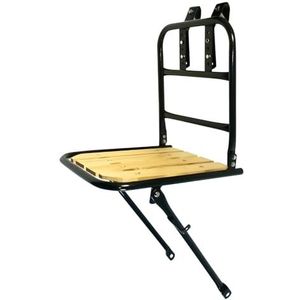 VDP Fietsbagagedrager voor fiets, bagagedrager voor, bagagedrager voor voorwiel, fietshouder voor Hollandse fiets, frontlader, Red Loon, staal/hout, houten kussen