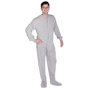 BIG FEET PAJAMA CO. Eéndelige katoenen gebreide tartan pyjama voor volwassenen met voeten voor mannen en vrouwen, Hei Grijs, M