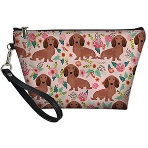 SEANATIVE Multifunctionele Lederen Cosmetische Tas voor Vrouwen Dames Borstel Houder Toiletry Kit Pouch Roze Tekkel Ontwerp