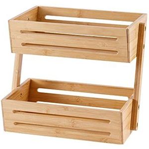 Decopatent 2 Laags Dubbele Fruitschaal - Bamboe hout - Staande Fruitmand etagere - Afm: 32 x 19.5 x 23 Cm.
