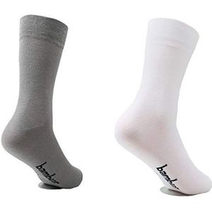 lampox Bamboesokken voor dames en heren (set van 6) - superzacht en ademend, tegen zweten, grijs-wit, 39-42 EU