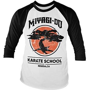 Cobra Kai Officieel gelicenseerd Miyagi-Do Karate School Baseball Lange mouw T-shirt (Wit Zwart), XX-Large