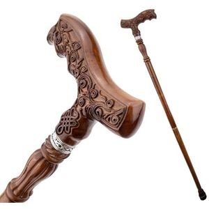 Chinese Knoop Bruine Houten Modestok, Met Rubberen Punt Tweedelige Ergonomische Wandelstok Van 93 Cm voor Senioren Die Wandelen