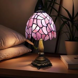 Bidesen Tiffany stijl tafellamp, 12,7 cm, paars patroon, pastoraal gekleurd glas tafellamp, slaapkamer, nachtkastje, woonkamerlamp