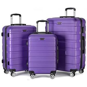 Cabinebagage Rolkoffer, Bagage ABS 3-delige Set Met Slot Spinner 20in 24in 28in, Lichtgewicht Bagage Voor Op Reis Reiskoffer Handbagage (Color : Purple, Size : 20+24+28inch)