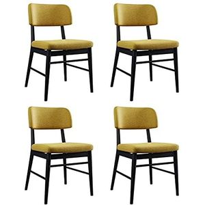 GEIRONV Retro ontwerp keuken stoelen set van 4, metalen benen katoen en linnen eetkamer stoelen woonkamer slaapkamer ligstoelen Eetstoelen (Color : Yellow)