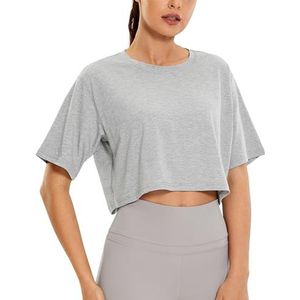 CRZ YOGA Vrouwen Sport T-shirt Korte Mouw Zomer Fitness Crop Tops Crew Neck Licht Yoga Top Ademend Running Shirt Gemêleerd medium grijs XS