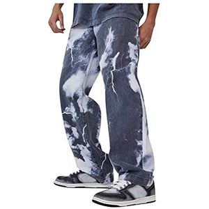 Jeans Heren Patchwork Jeans Jaren 90 Casual Recht Met Wijde Pijpen Vintage Denim Broek Harajuku Hiphop Streetwear Casual Broek Stijlvolle Tie-dye Baggy Broek (Color : Dark blue, Size : 3XL)