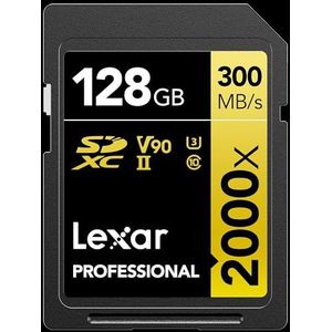 Lexar Professionele 2000x 128GB SDXC UHS-II-kaart, tot 300MB/s lezen, voor DSLR, videocamera's van bioscoopkwaliteit (LSD2000128G-BNNNU)