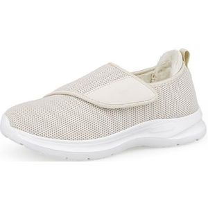 kumosaga Sneakers met bontvoering for heren en dames, warme winterse klittenband enkellaarsjes for de sneeuw, lage antislip- en ademende wandelschoenen for buiten(Beige,46)