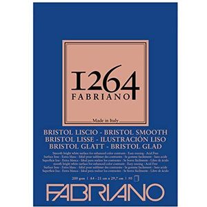 Honsell 19100654 - Fabriano Bristol-blok 1264, 4-voudig gelijmd, 200 g/m², DIN A4, 50 vellen wit, extra glad papier, zuurvrij, ideaal voor alle droogtechnieken en lichte nasstechnieken