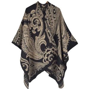 UBOHUZ Damesponcho, retro, sjaal, cape, kasjmier, trui, open voorkant, deken, wintermantel voor lente, herfst, winter, Goud, One size