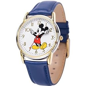 Disney Unisex-Adults Analoge Japanse Quartz Horloge met Lederen Band WDS001238, Blauw, riem